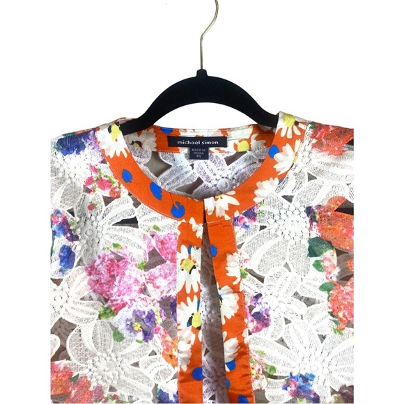 Michael Simon Orange Ivory Cut Out Lace Floral Blazer Jacket SZ Petite PS - Picture 3 of 10